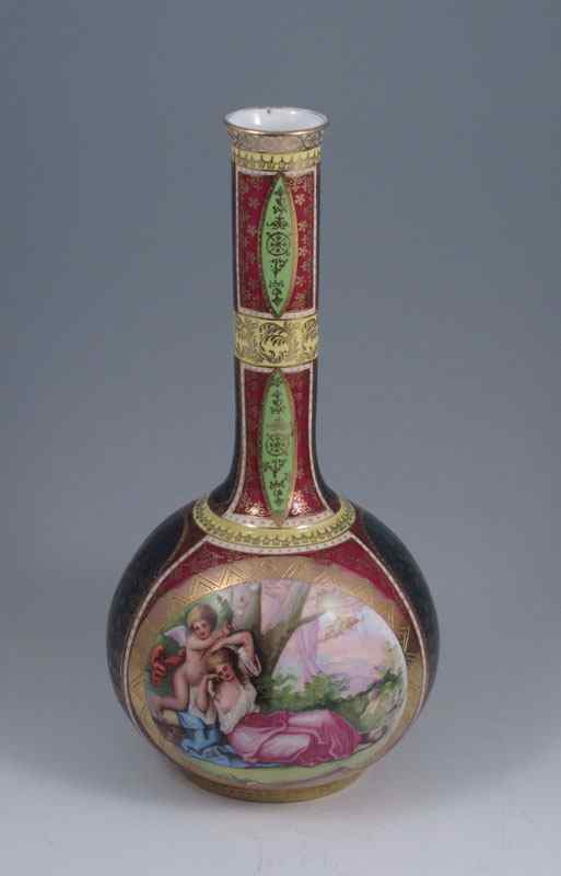 Appraisal: ROYAL VIENNA AUSTRIAN PORCELAIN BOTTLE VASE Image of Cupid and