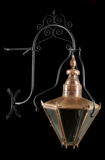 Appraisal: Monumental English Copper Glass and Wrought-Iron Hexagonal Entrance Lantern in