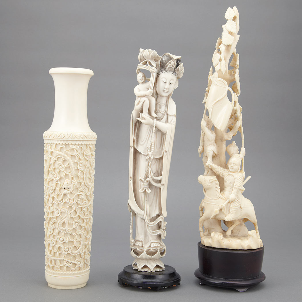 Appraisal: Group of Four Chinese Ivory Articles th th Century Comprising