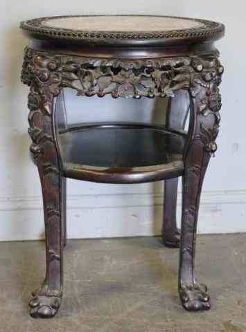 Appraisal: Antique Chinese Marble Top Circular Hardwood StandWith medial shelf From