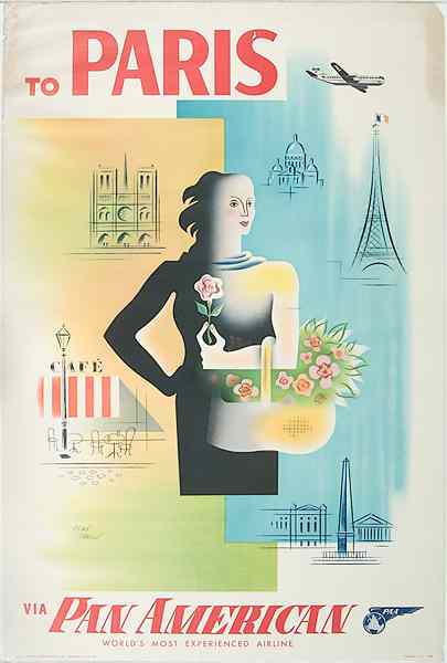 Appraisal: Aviation Paris Pan American Airways Travel Poster by Carlu Lithograph