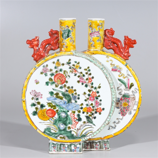 Appraisal: Chinese double-bodied famille rose enameled porcelain vase with flowers precious