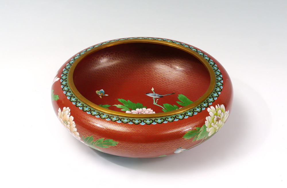 Appraisal: LARGE CLOISONNE CENTER BOWL Ox blood ground with floral motifs