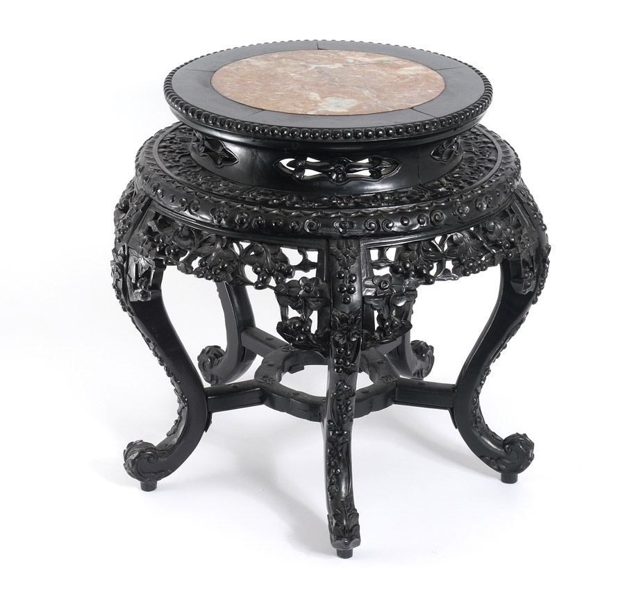 Appraisal: CHINESE MARBLE TOP CARVED STAND Round top with inset marble