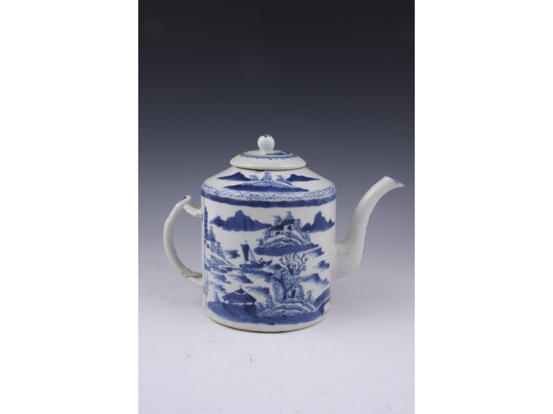 Appraisal: Chinese Canton Porcelain Teapot th c blue and white decoration