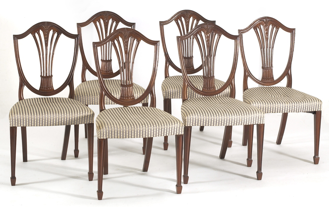 Appraisal: SET OF SIX HEPPLEWHITE-STYLE SIDE CHAIRS In mahogany with shield