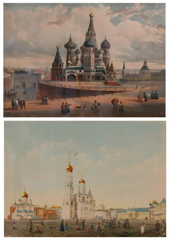 Appraisal: LOUIS-PIERRE-ALPHONE BICHEBOIS French - Moscou Basilique de Saint Basile Hand-colored