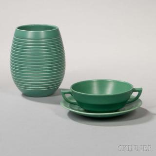 Appraisal: Two Wedgwood Keith Murray Design Matte Green Items England c