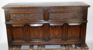 Appraisal: English oak sideboard with drawers English oak sideboard with drawers