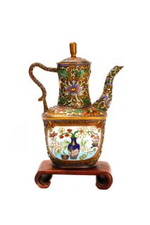 Appraisal: Chinese Cloisonne Lidded Handled Wine Pot Chinese possibly Republic Period