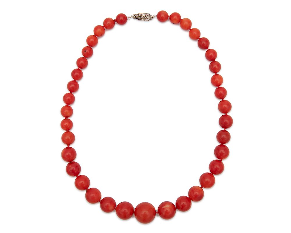 Appraisal: Coral Necklace Coral Necklace comprised of graduated round coral beads