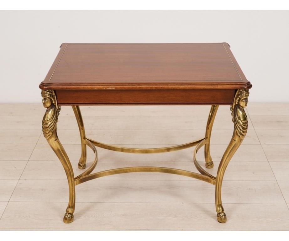 Appraisal: Karges mahogany and brass coffee table h x w x