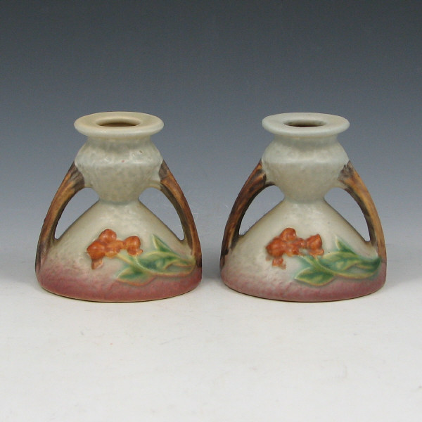 Appraisal: Pair of Roseville Bittersweet candleholders in gray Marked Roseville USA