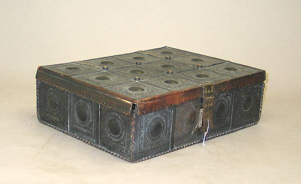 Appraisal: A Continental Baroque style leather bound document box th century