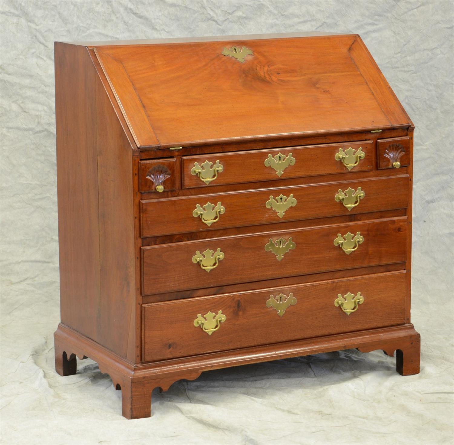 Appraisal: Walnut Queen Anne slant front desk blocked interior with a