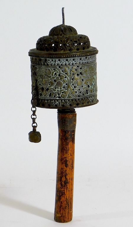 Appraisal: C Tibetan Buddhist Brass Mythical Prayer Wheel Tibet th Century