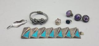 Appraisal: Assorted Silver Rings and Bracelets Assorted Silver Rings and Bracelets