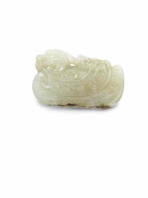 Appraisal: A Chinese celadon jade carving of an archaistic mandarin duck