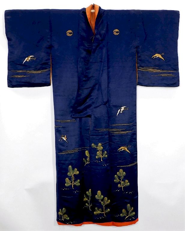 Appraisal: Japanese Meiji Period Navy Blue Uchikake Kimono Japan Circa Very