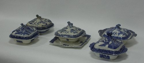 Appraisal: Five blue and white transfer printed entr e dishes and