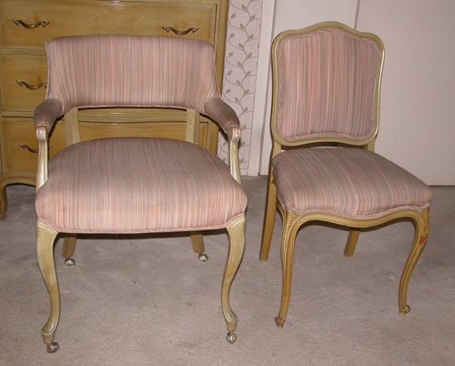 Appraisal: Artist Title French Provincial style armchair and side chair with