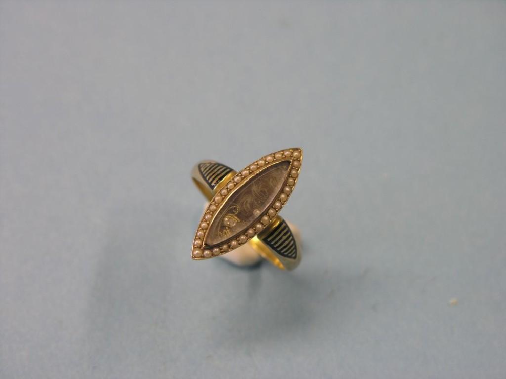 Appraisal: A Victorian ct gold mourning ring diamond-shape with inset hair