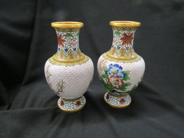 Appraisal: Pair of Chinese Cloisonne Vases floral on white excellent