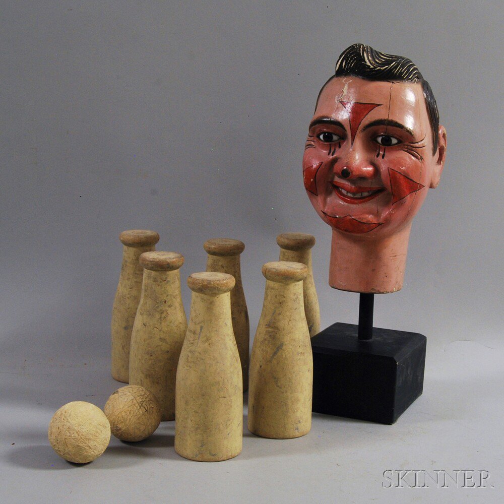 Appraisal: Group of Painted Circus Items a game with six white-painted