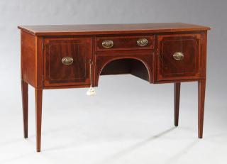 Appraisal: Edwardian Inlaid Mahogany Sheraton Style Sideboard Edwardian Inlaid Mahogany Sheraton