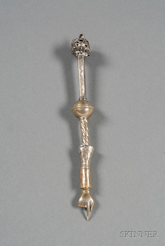 Appraisal: Silver-gilt Torah Pointer th century apparently unmarked slender form with