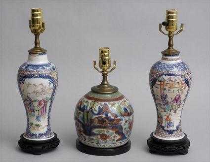 Appraisal: ASSEMBLED PAIR OF CHINESE EXPORT MANDARIN PALLETTE VASES MOUNTED AS