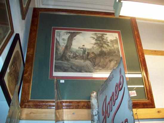 Appraisal: A LARGE FRAMED HAND COLOURED ENGRAVING TITLED 'CHASSE A CURRE'