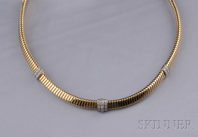 Appraisal: kt Gold and Diamond Necklace composed of tubogas chain bound