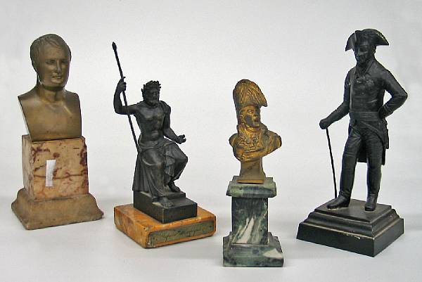 Appraisal: Four bronze or cast iron miniature military figures or busts