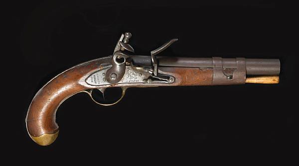 Appraisal: A U S Model Transition flintlock martial pistol by Simeon