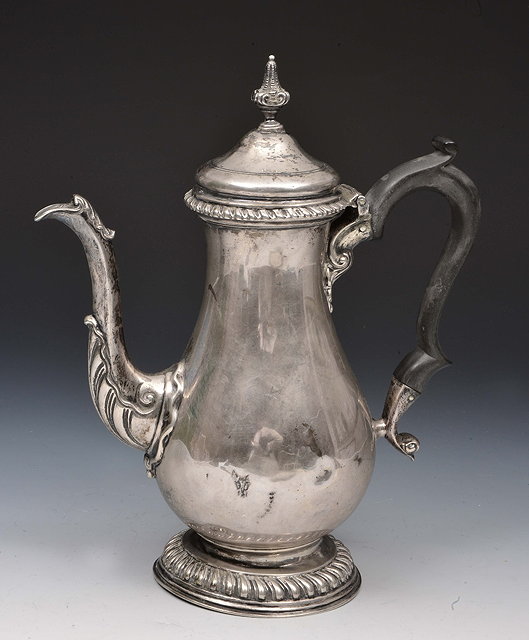 Appraisal: Scottish Georgian style silver coffee potof baluster form with shaped