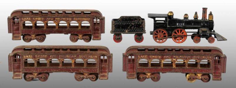 Appraisal: -Piece Cast Iron American Toy Train Set Description Includes L