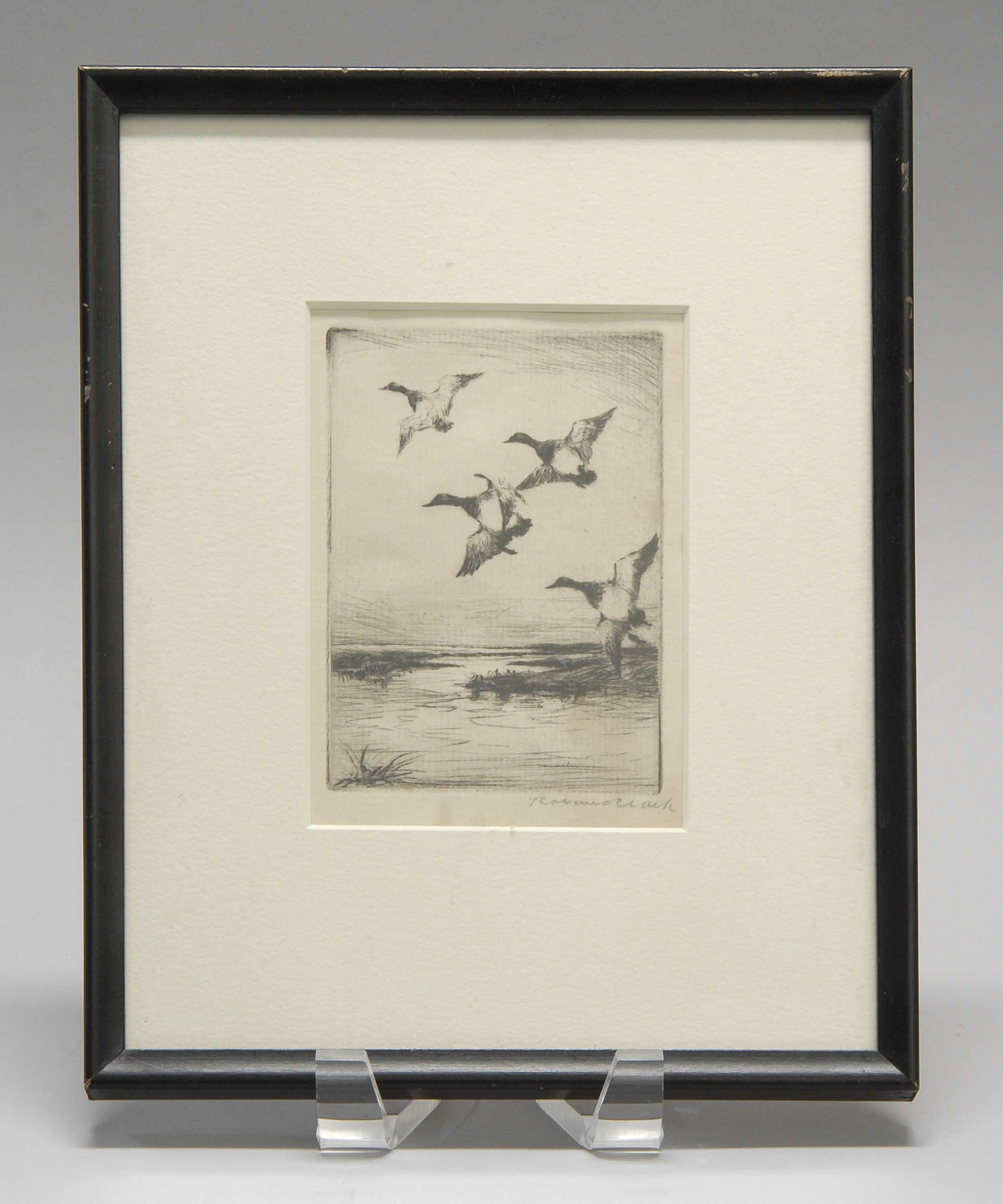 Appraisal: FRAMED ETCHING Canvasbacks in flight Signed in pencil lower right