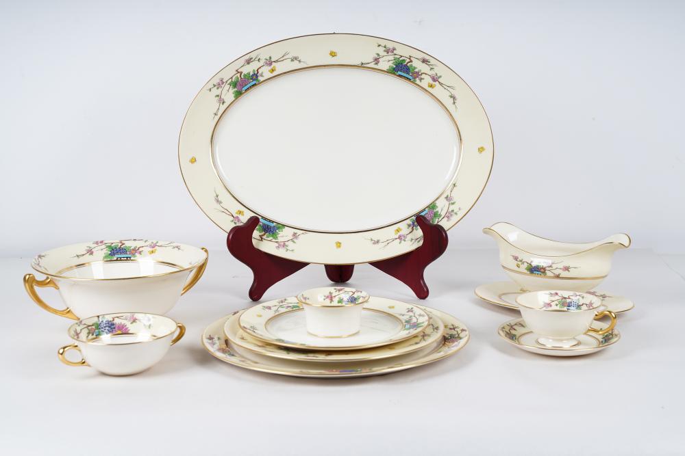 Appraisal: SET OF LENOX CHINOISERIE PORCELAIN DISHESMandarin pattern the cream-colored rims