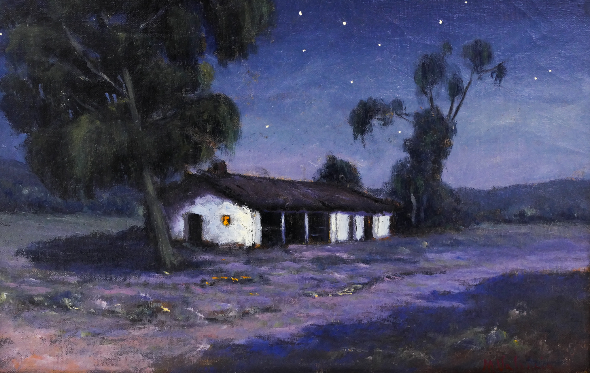 Appraisal: Manuel Valencia - California ''Night Adobe'' Oil on Canvas ''x