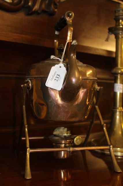 Appraisal: A BRASS TEA KETTLE on stand