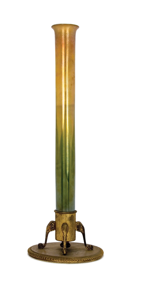 Appraisal: Tiffany Studios Gilt-Bronze and Favrile Glass Vase Estimate -