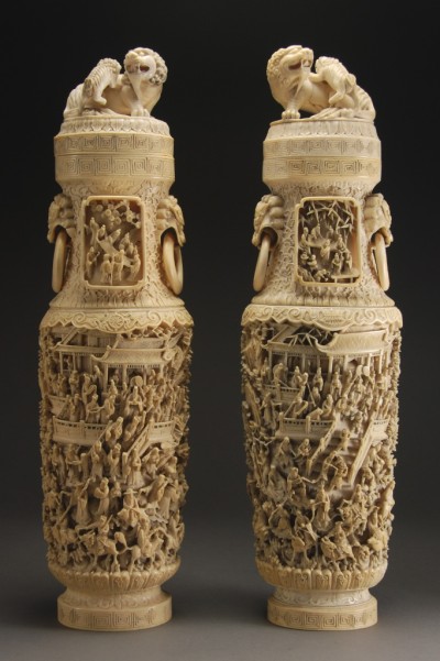 Appraisal: Finest three-dimensional carving each body depicting an emperor and empress