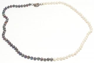 Appraisal: Black White Strand of Freshwater Pearls Half and half on