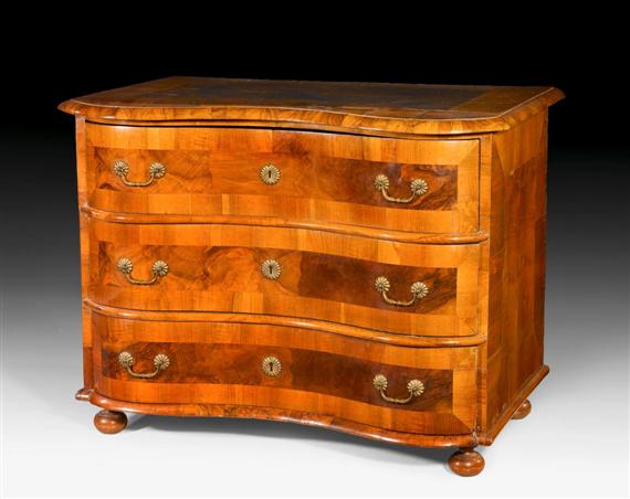 Appraisal: COMMODE Baroque Bern th century Walnut and burlwood in veneer