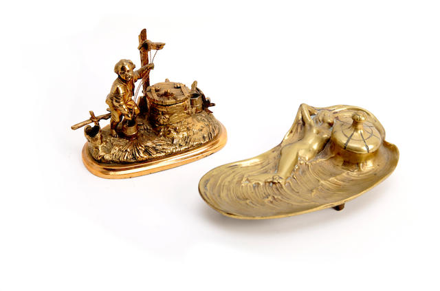 Appraisal: A cast brass art nouveau-style inkwell Modelled as a female