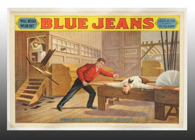 Appraisal: Blue Jeans Saw Mill Paper Litho Theatre Poster Description Circa