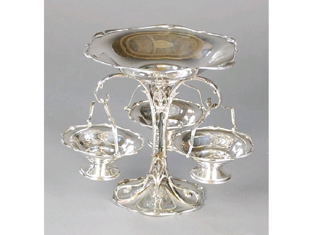 Appraisal: EDWARDIAN SILVER TABLE CENTRE FRUIT EPERGNE with circular bowl with