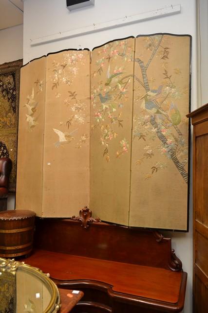 Appraisal: AN ANTIQUE ORIENTAL FOUR PANEL SCREEN AN ANTIQUE ORIENTAL FOUR