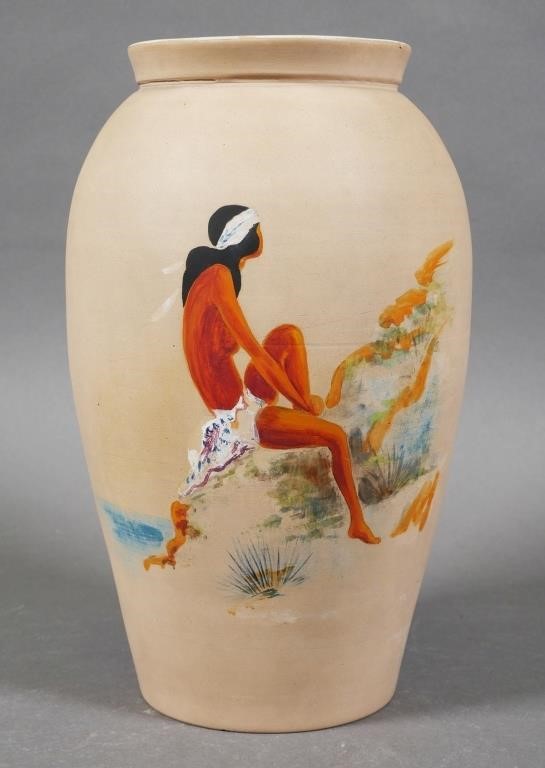 Appraisal: Ovoid vase decorated with a nude woman seated at the